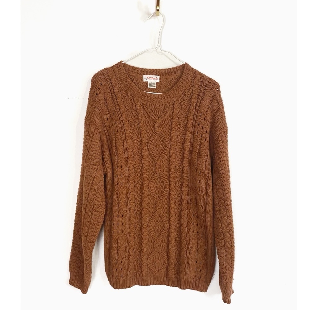 Vintage Attitude Womens Fishermans Cable Knit Crewneck Sweater Rust size Medium